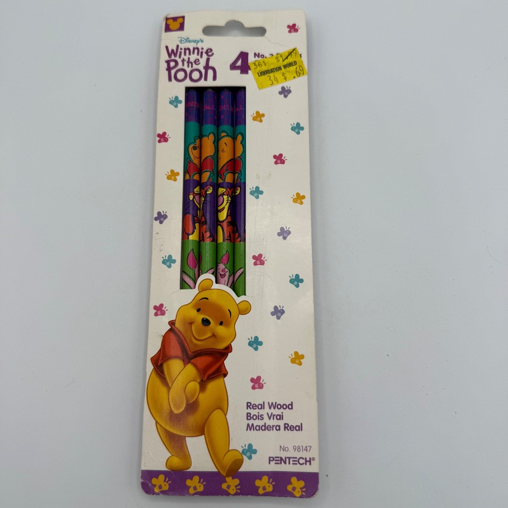 Disney Winnie the Pooh Pentech 4 Wood Pencils Eeyore Tigger Piglet‎ New Gift